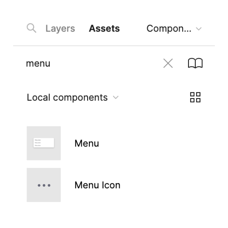 Menu and menu in the Assets panel