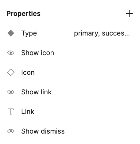 Toast component properties in Figma ordered left to right